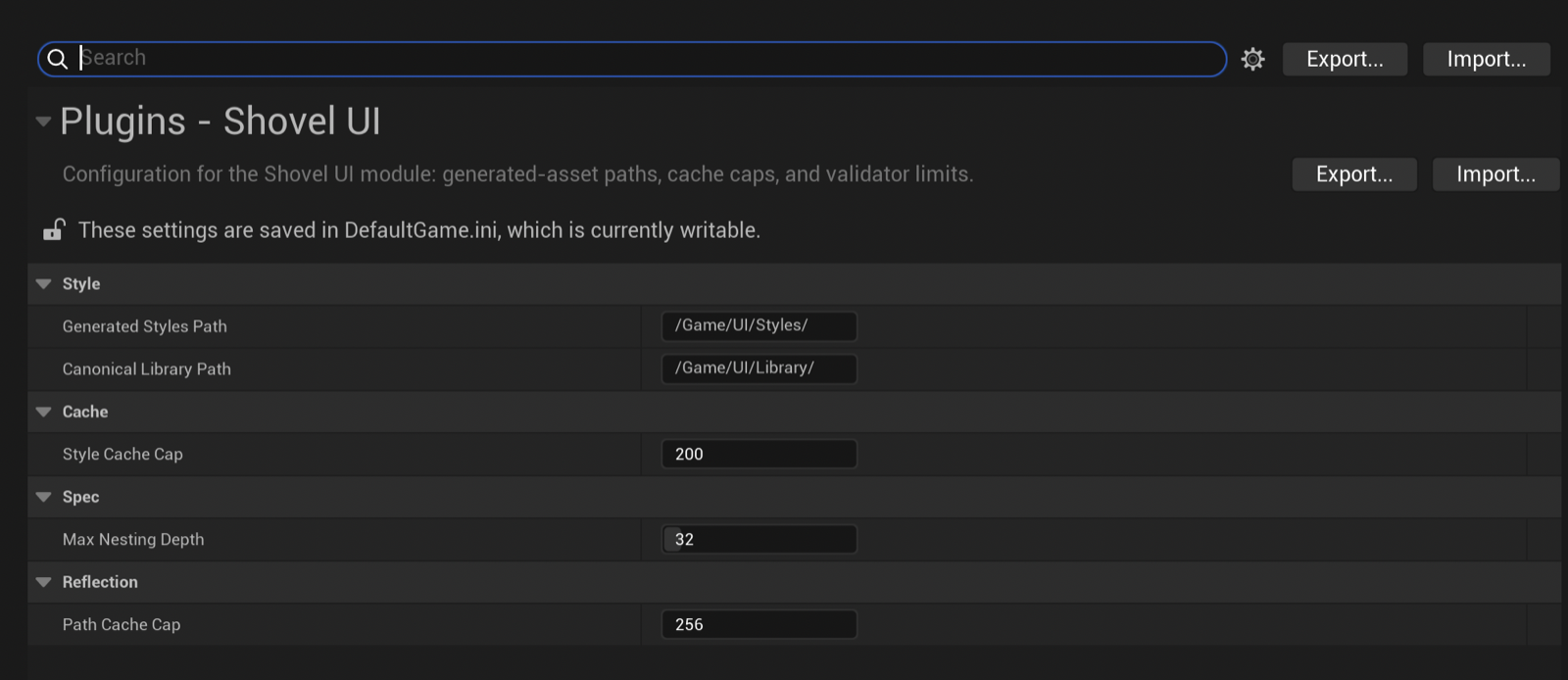 UI module — generated styles & limits
